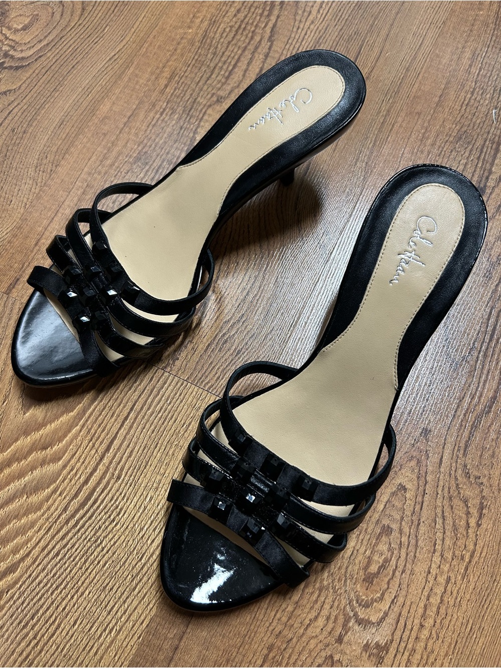 Cole Haan Nikeair Black Strappy Kitten Heel Mules/ Heels /sandles